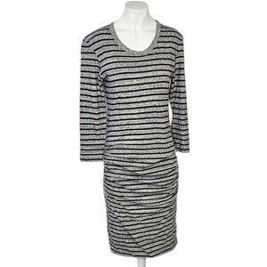 Standard James Perse Estilo Ruched Dress Size 3 Striped 3/4 Sleeve Cotton